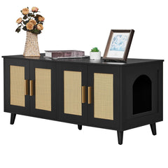 Homhedy Boho Cat Litter Box Enclosure front view with dual doors for discreet litter access.