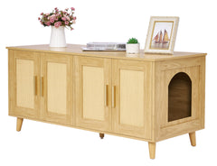 Homhedy boho litter box enclosure with side doors offers private washroom and stylish storage.
