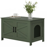 Homhedy cat litter box enclosure front view shows discreet green cabinet for tidy space