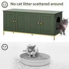 Homhedy cat litter box enclosure with green-gold frame adds stylish, modern decor.