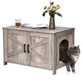 Homhedy cat litter box enclosure with wood barn door in greige finish