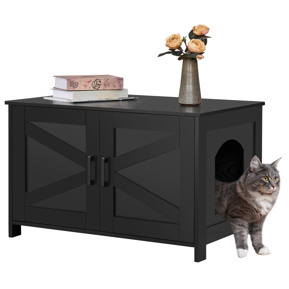 Homhedy cat litter enclosure front view shows concealed litter for a tidy space