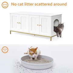 Homhedy cat enclosure in white and gold finish complements modern home decor.