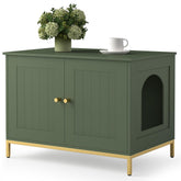 Homhedy front view of the green and gold cat enclosure offering stylish privacy for the litter box.
