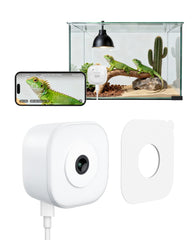 HomiQ Reptile camera close-up view on glass for clear detail checks.