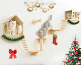 Homman cat wall shelves assembly shows space-saving cat enrichment in a stylish setup.