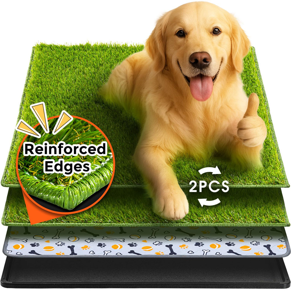 Hompet dog grass pad large top view shows realistic turf for easy indoor potty training.