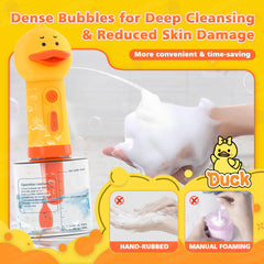 Homrich adjustable dog wash brush paired with dispenser for comfortable grip.