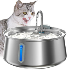 Homtyler stainless steel cat water fountain front view showing large 4L capacity to encourage hydration