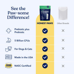 Honest Paws pumpkin-flavor probiotic sticks blend with meals for digestion.
