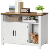 HOOBRO cat litter box enclosure front view in white-walnut hides litter and blends with decor