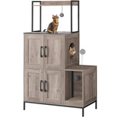HOOBRO cat litter box enclosure front view in greige and black for discreet littering