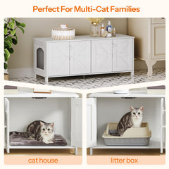 HOOBRO cat litter box enclosure interior space view shows cozy dual rooms for two cats