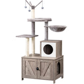 HOOBRO Cat Tree Tower greige exterior offers stylish, space-saving cat furniture