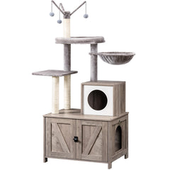 HOOBRO Cat Tree Tower greige exterior offers stylish, space-saving cat furniture