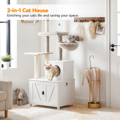 HOOBRO cat tree two-in-one design blends climbing and concealment for versatile playtime.