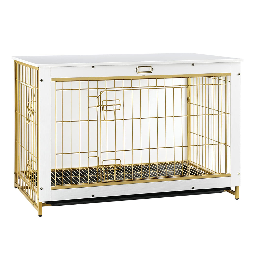 HOOBRO DW982GW03 dog crate furniture front view with dual doors for easy access and care