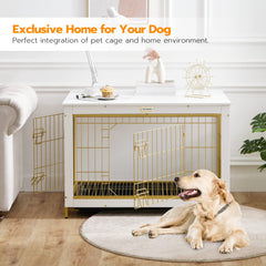 HOOBRO DW982GW03 dog crate furniture side view showing sturdy wood frame for daily use