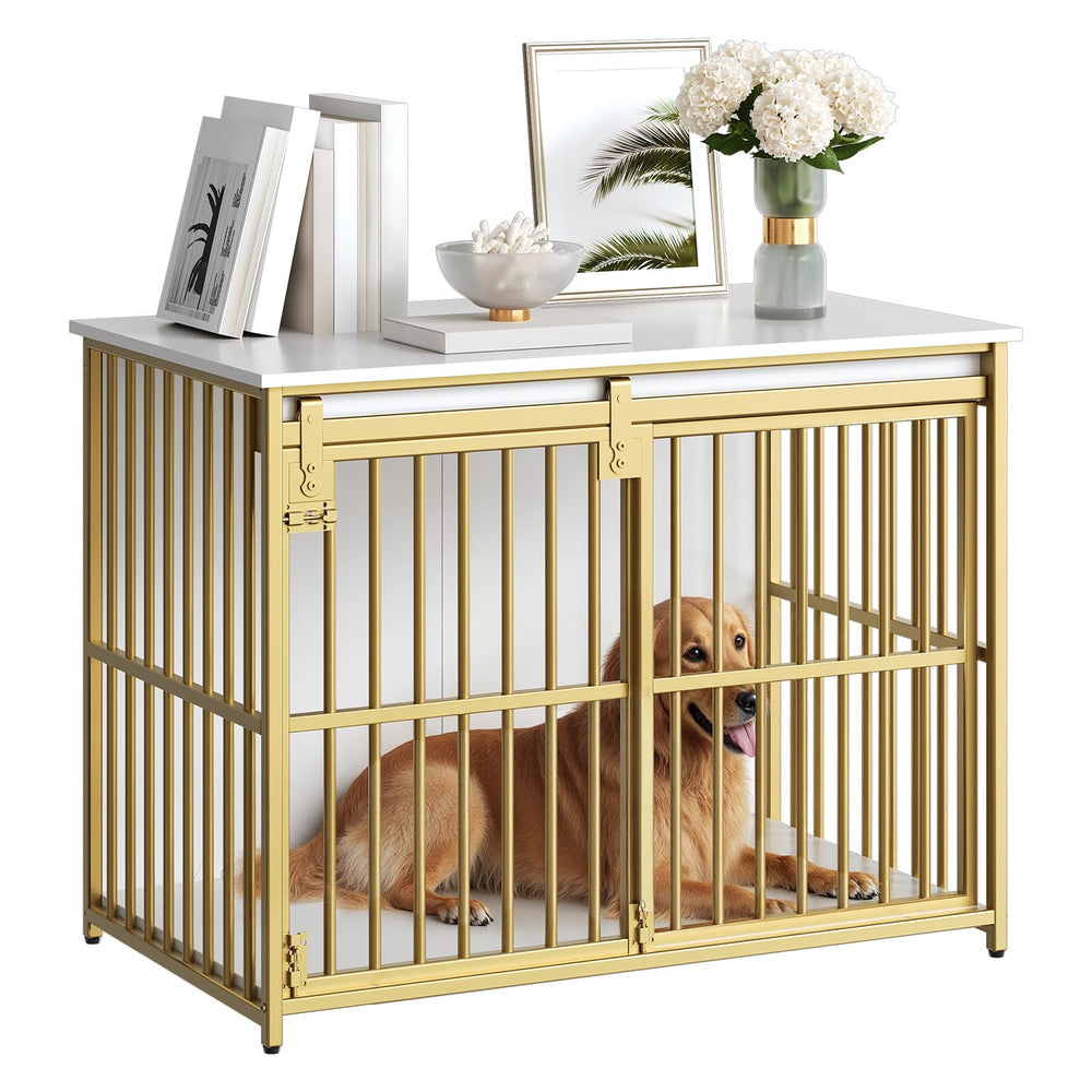 HOOBRO dog crate furniture 36.6-inch wide view shows sturdy frame and top surface