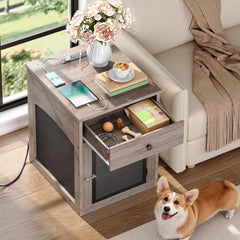 HOOBRO dog crate furniture industrial-design front view blends metal and wood warmth