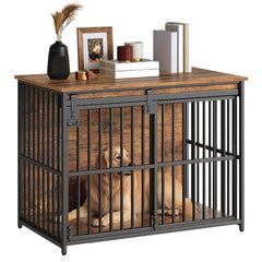 HOOBRO dog crate furniture left view shows sturdy frame for durable confinement
