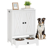 HOOBRO dog feeding station white front view with elevated bowls for smoother mealtime