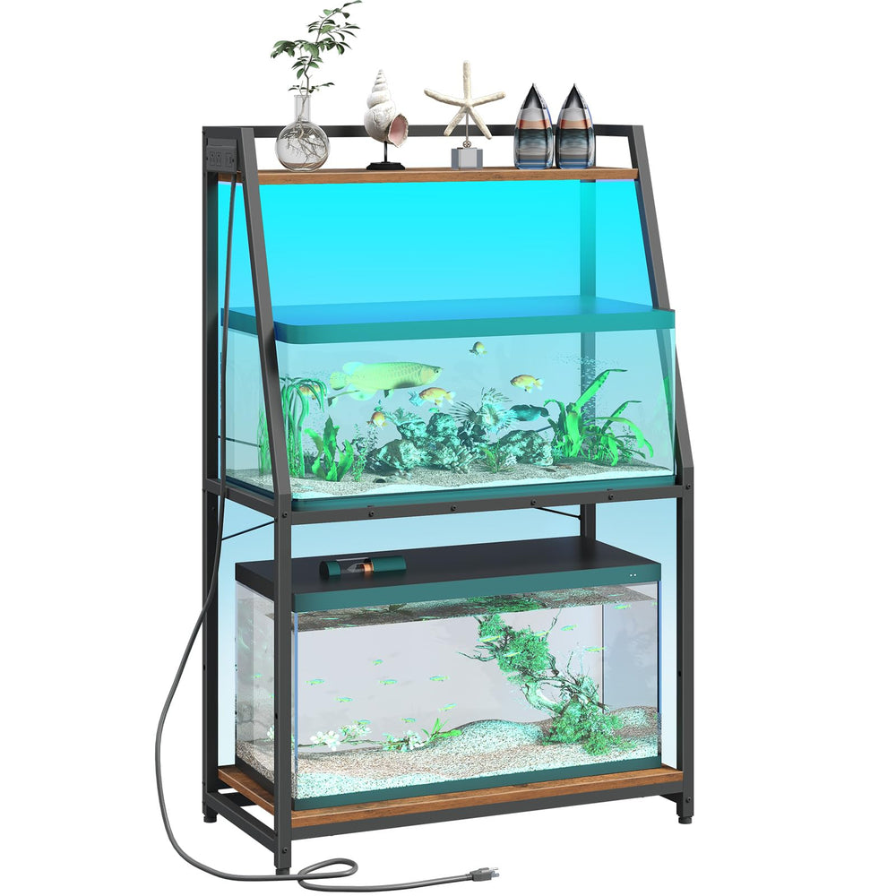 HOOBRO fish tank stand with LED lighting and outlets for ambience