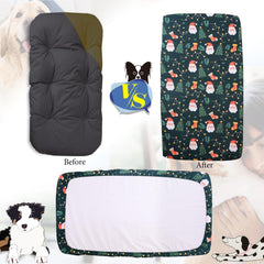 Hoopttay Christmas dog bed cover on bed demonstrates easy cleanup and seasonal style.