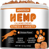 Hoozzch Calming Chews packaging on shelf for dog anxiety relief.