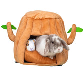 Hopp'd Guinea Pig Hideout Bed tree stump close-up showing cozy burrow habitat.