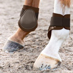 HORZE Chicago fetlock rear boot closeup shows hook-and-loop fastener and protective lining.