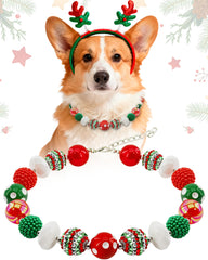 Hosiwei Christmas dog collar with red and green beads shines in festive photos for holiday memories