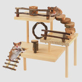 HOSUKKO hamster playground 3-tier exterior wood shows sturdy construction for active play.