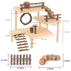 HOSUKKO hamster playground 3-tier inside cage demonstrates space-efficient enrichment for multiple hamsters.