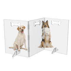 HotSoul clear acrylic dog gate front view shows sturdy freestanding barrier for doorways, easy setup.