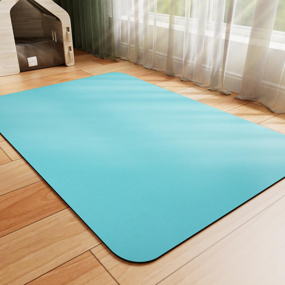 HotLive dog food mat absorbs water under teal 16x24 bowls for clean spills