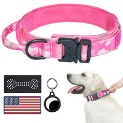 Hotsky tactical dog collar pink camo front view shows durable nylon and secure hardware for daily wear.