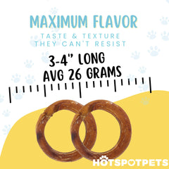 Hotspot Pets Bully Stick Rings dog chewing action—satisfy natural chewing instinct with a durable bite.