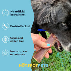 Hotspot Pets beef esophagus dog treats label emphasizes no hormones and all-natural ingredients
