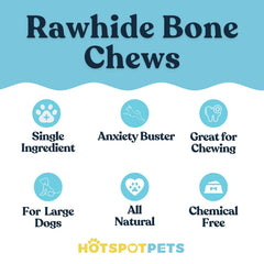 Hotspot Pets rawhide bones close-up showing grass-fed Brazilian sourcing and natural flavor for dogs
