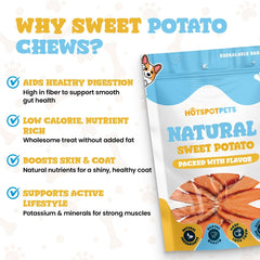 Hotspot Pets rawhide-free sweet potato treats closeup highlighting chewy, savory snack.