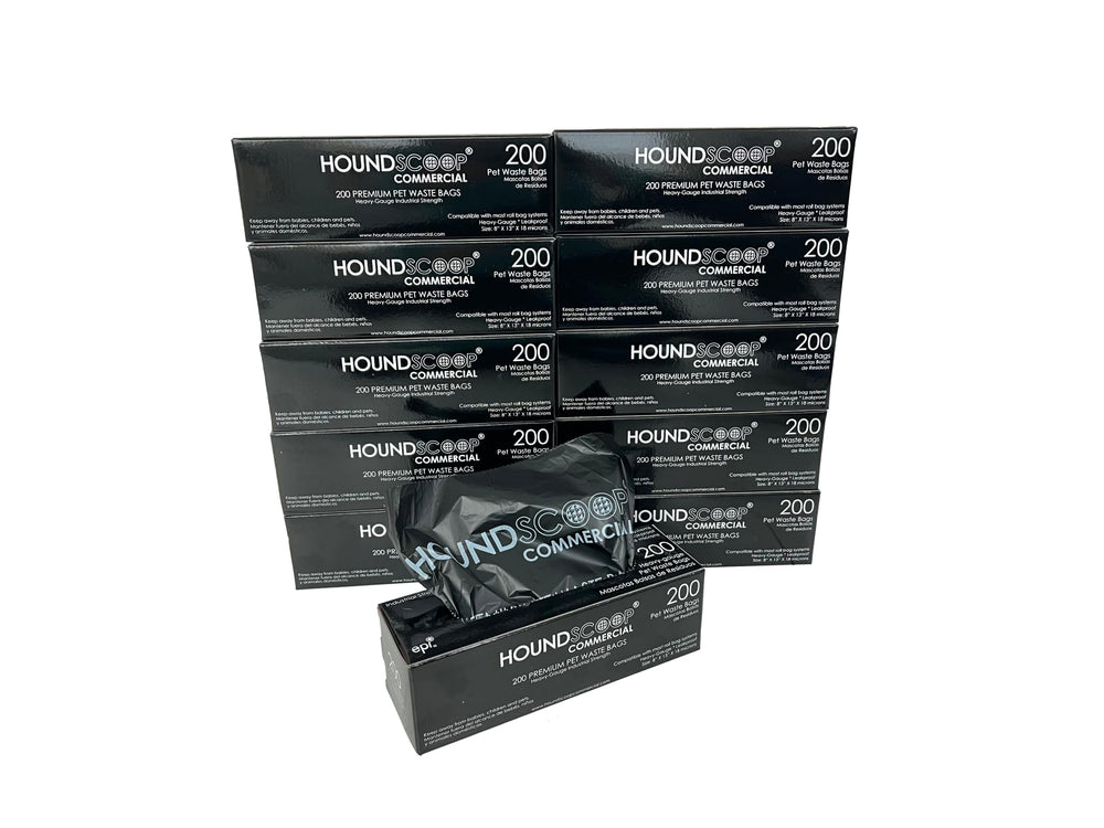 HOUNDSCOOP case of 2000 pet waste bags on roll for bulk park maintenance.