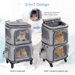 HOVONO cat backpack wheels for quiet rolling through airports and stores.