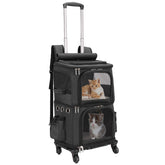 HOVONO double-compartment carrier backpack front view with wheels