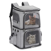 HOVONO double-compartment backpack top view for traveling with two small pets.