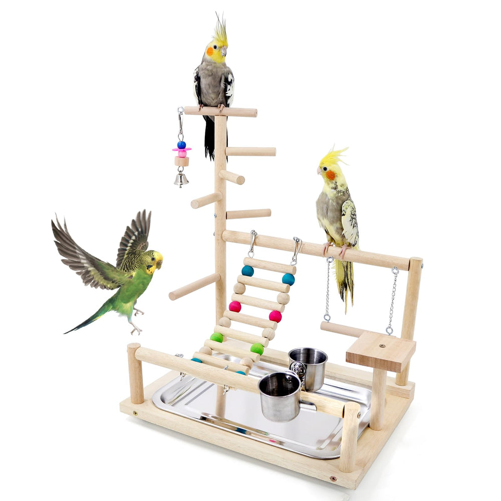 HPAWHOMEPART bird playstand top view with colorful toys for enrichment