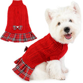 Hpetppy dog sweater dress red front view showcases cozy knit warmth for small dogs.