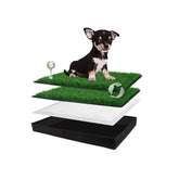 HQ4US 4LEGS foldable dog grass pad in a litter box for balcony use and training