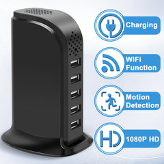 HSKAH USB charger camera 1080p HD lens for crisp recordings.