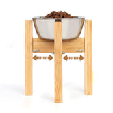 HTB elevated dog bowl stand front view showcases sturdy bamboo for stable meals.